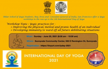 International Day of Yoga: Yogic Practices on Sunday, June 20, 2021 8:30AM
